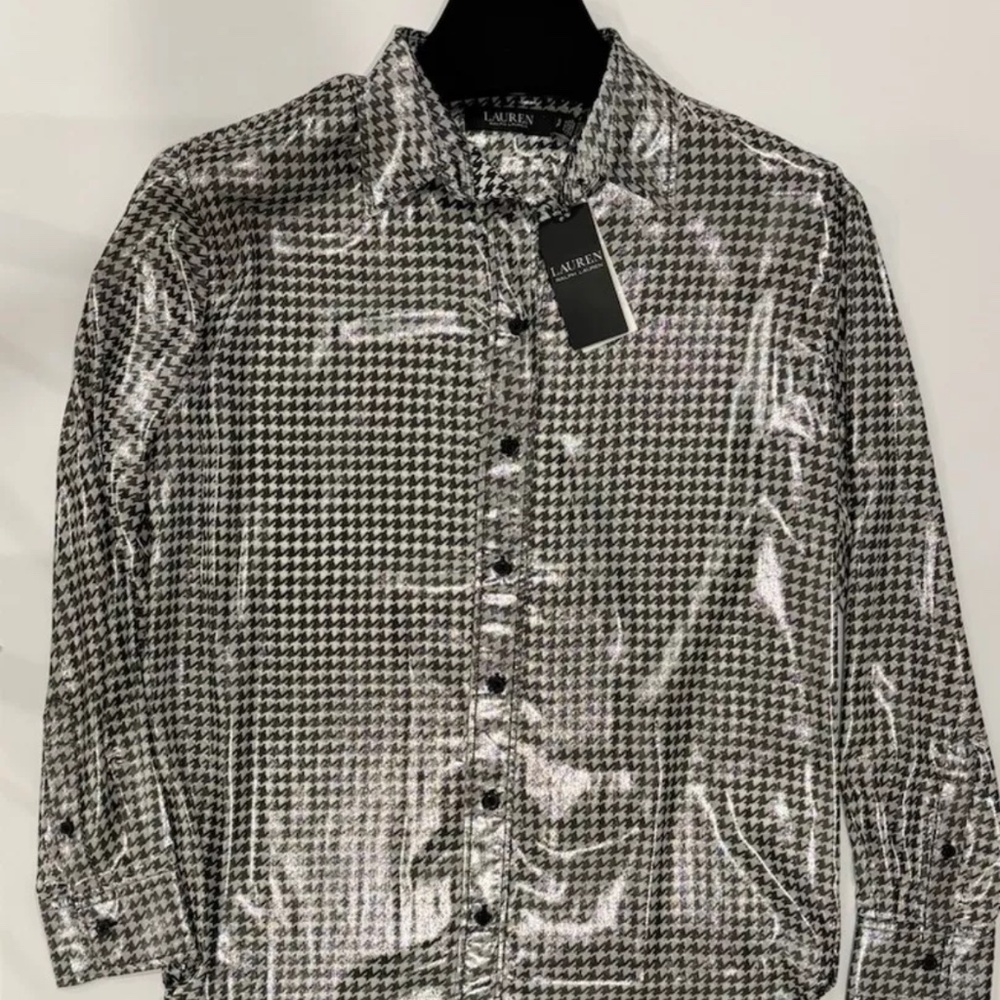 NWT Ralph Lauren Metallic Houndstooth-Print Shirt SZ: SM